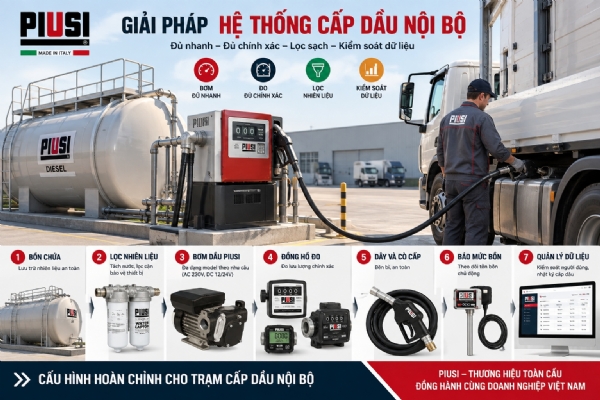 Cách xây dựng hệ thống cấp dầu diesel nội bộ cho đội xe bằng thiết bị Piusi