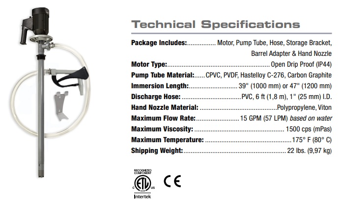 Máy bơm hóa chất thùng phuy Standard Pump Package 1